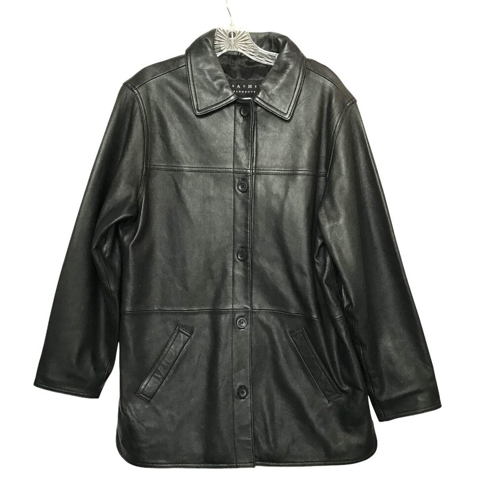 Womens M Black Leather Mid Length Jacket Coat